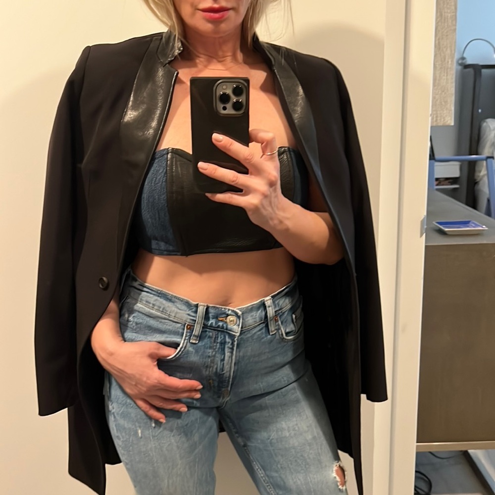 All Saints Leather Trimmed Blazer